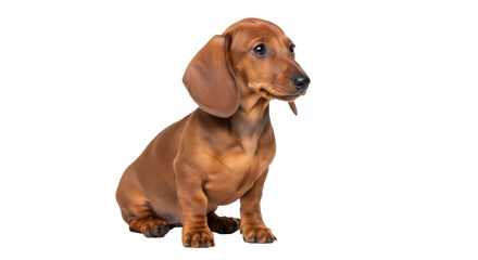 Adorable brown dachshund puppy sitting isolated PNG, cute dog with floppy ears on transparent background for pet-related designs © Matej