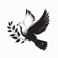 Fototapeta premium Dove Olive Branch Symbol Peace Stock Logo Vector on White Background