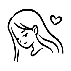 Dibujo con líneas de cabeza de chica con corazón, para tarjetas y felicitaciones de San Valentín © teracreonte