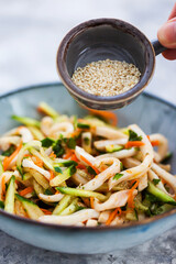 Chinese style squid, cucumber, carrot and cilantro fresh salad