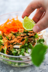 Chinese style squid, cucumber, carrot and cilantro fresh salad