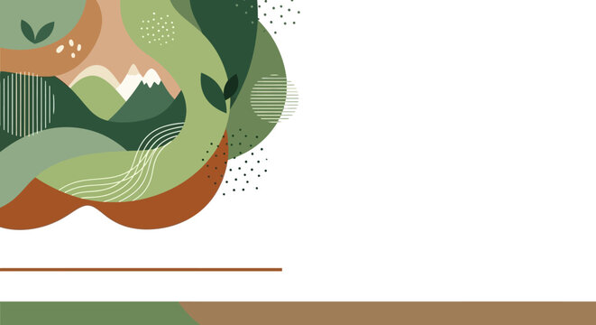 Corporate Business Environment Illustration Featuring Leaves, Mountains, and Birds in a Stylized Setting BECKGROUND (6).eps