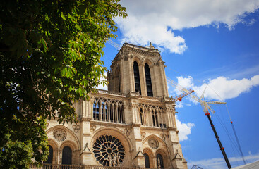 Notre Dame Cathedral under construction after the fire, Paris, France