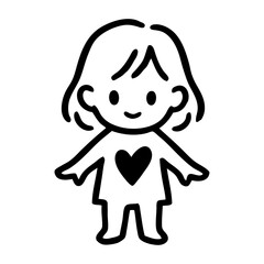 Dibujo con líneas de niña de pie con un corazón en el pecho © teracreonte