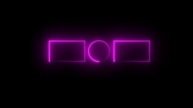Abstract blue neon horizontal bar with a glowing circle icon on a dark digital display