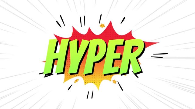 HYPER Comic Style Pop Art Text Animation with Bold Cartoon Typography on White Background