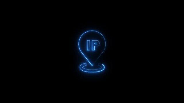 Glowing Blue I P Address Location Pin on Black Background