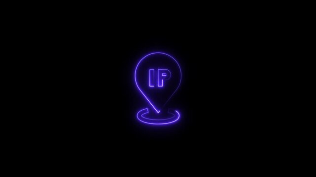 Glowing Purple I P Address Location Pin on Black Background