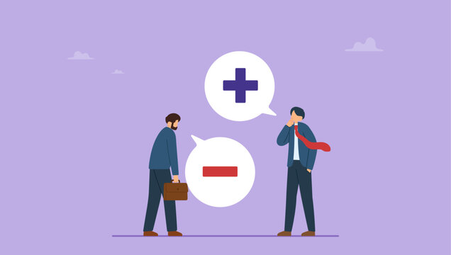 Business people with positive and negative thinking speech bubble, bad and good thoughts, Pessimist and optimist concept.