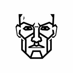 Geometric abstract face illustration in black and white.