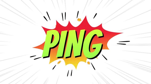 PING Comic Style Pop Art Text Animation with Bold Cartoon Typography on White Background
