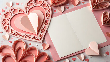 Red Heart Frame Template, Valentine&rsquo;s Day Love Concept with Romantic Design, Greeting Card Background, Romantic Template Mockup, Valentines Day Card With Hearts.