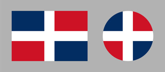 Dominican Republic flag circle, rectangle icons. Civil round, rectangular flag of Dominican Republic badges. Sticker flag of Dominican Republic set.
