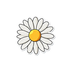 A cartoon daisy sticker. White petals surround a yellow center