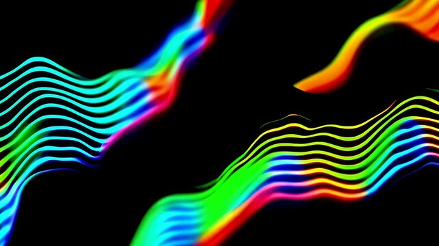 Vibrant Rainbow Waves on Black Background.