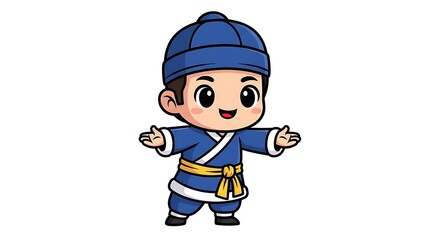 Cartoon Boy in Martial Arts Uniform.