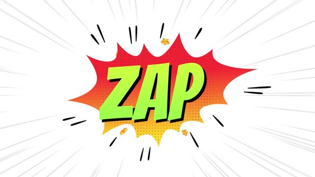 ZAP Comic Style Pop Art Text Animation with Bold Cartoon Typography on White Background