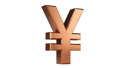 Obraz premium Copper yen symbol isolated PNG on transparent background, currency sign for finance and investment concepts