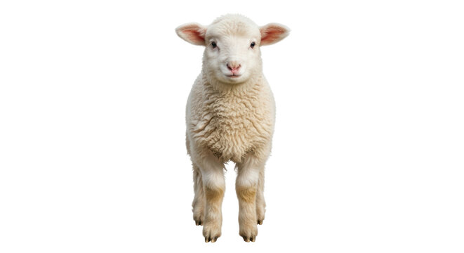 Adorable lamb isolated PNG on transparent background, cute baby sheep with fluffy wool for spring, Easter and farm animal themes