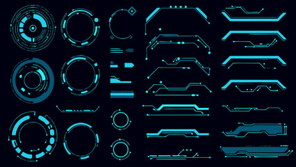 A collection of glowing futuristic user interface elements on a dark background © Rabindrabath