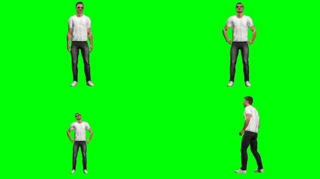 young casual man guy is falling stumbling dropping and crying on green screen chromakey background for 3D animated cartoonnimation. Superb for neat video projects and multimedia clips.