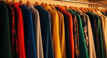 Obraz premium Colorful Clothes Hanging on a Rack.