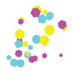 Colorful geometric hexagons pattern, yellow, pink, and blue polygons, for background or texture, Isolated on transparent background, png