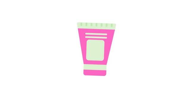 A pink lotion with a green handle. beauty cream tube icon animation transparent background
