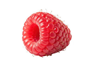 Closeup of a vibrant red raspberry isolated on transparent background, showcasing its texture
