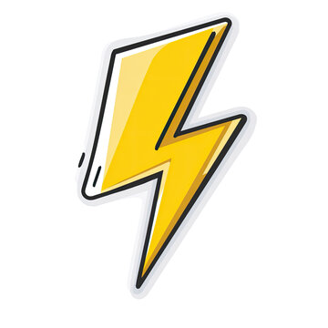 A stylized yellow lightning bolt icon with a white border, against a solid black background