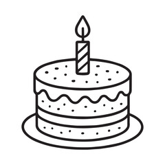 Minimalist Birthday Cake with Lit Candle Vector Icon, Celebration and Party Symbol