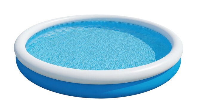 Inflatable swimming pool PNG isolated on transparent background, blue and white round pool for summer fun and backyard relaxation