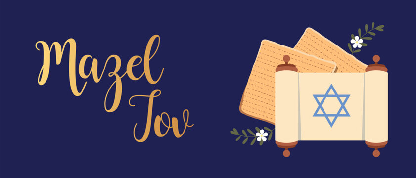 Mazel Tov Greeting with Torah Scroll and Matzah