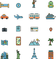 Travel and Tourism Icon Set.flat line art style