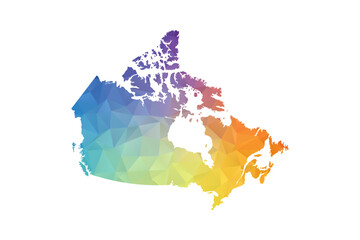 Naklejka premium Canada Map - Polygon Style Vector Illustration in Rainbow Gradient, Low Poly Multicolor Geometric Design, Isolated on White Background, Suitable for Reports, and Creative Projects.