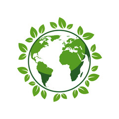 Obraz premium Green Earth globe surrounded by leaves environmental concept