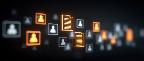 Fototapeta premium 3D Rendering of Colorful Icons Representing Different Users and Documents in a Digital Environment