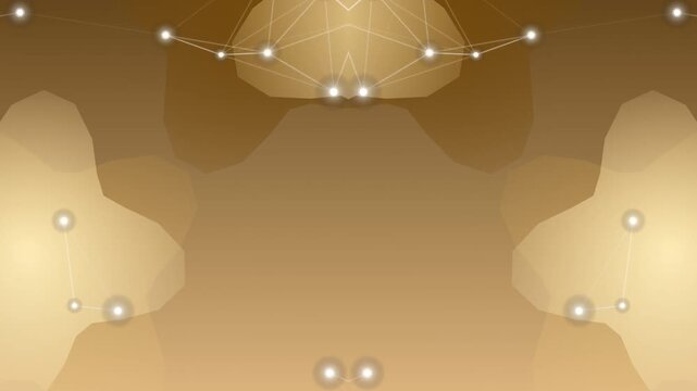 A constellation pattern is depicted with interconnected nodes and lines against a gradient brown background from a top-down viewpoint