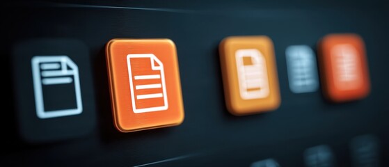 Close-up of Multiple Document Icons Featuring Orange and White Color Contrast on a Dark Background