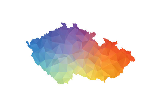 czech republic Map - Polygon Style Vector Illustration in Rainbow Gradient, Low Poly Multicolor Geometric Design, Isolated on White Background, Suitable for Reports, and Creative Projects.