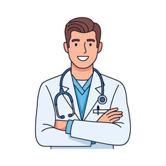 Fototapeta premium Smiling male doctor with stethoscope and crossed arms