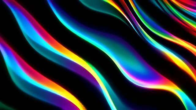 Vibrant Rainbow Waves on Black Background Abstract Design.