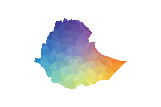 Ethiopia Map - Polygon Style Vector Illustration in Rainbow Gradient, Low Poly Multicolor Geometric Design, Isolated on White Background, Suitable for Reports, and Creative Projects.