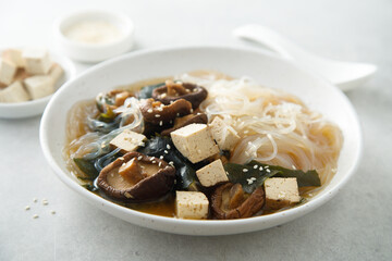Miso soup with mushrooms and tofu