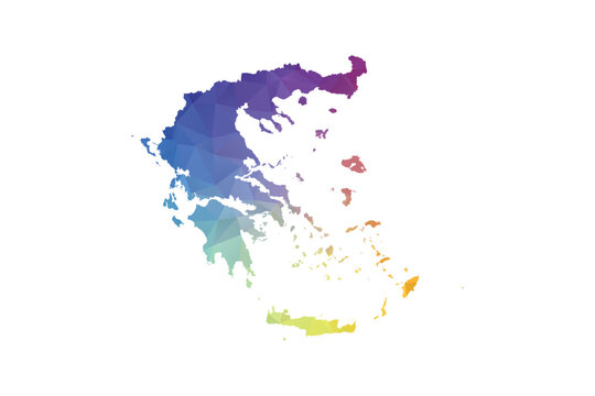Greece Map - Polygon Style Vector Illustration in Rainbow Gradient, Low Poly Multicolor Geometric Design, Isolated on White Background, Suitable for Reports, and Creative Projects.
