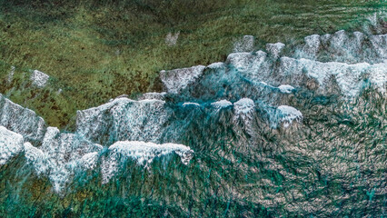 Scenic aerial drone photography of the island of Mauritius coast. Beautiful lagoon of the island of...