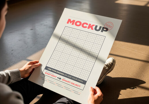 Student Holding Page Poster Mockup