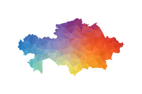 Kazakhstan Map - Polygon Style Vector Illustration in Rainbow Gradient, Low Poly Multicolor Geometric Design, Isolated on White Background, Suitable for Reports, and Creative Projects.