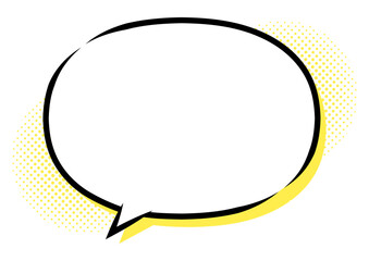 Fototapeta premium アメコミ風の楕円形の吹き出し、黄色のシャドウとハーフトーンドットの飾り、ベクターイラスト