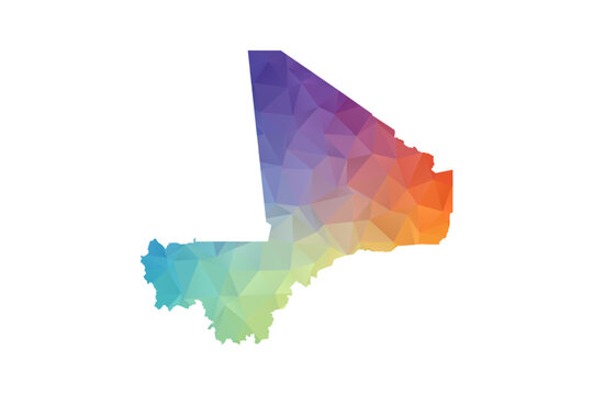 Mali Map - Polygon Style Vector Illustration in Rainbow Gradient, Low Poly Multicolor Geometric Design, Isolated on White Background, Suitable for Reports, and Creative Projects.